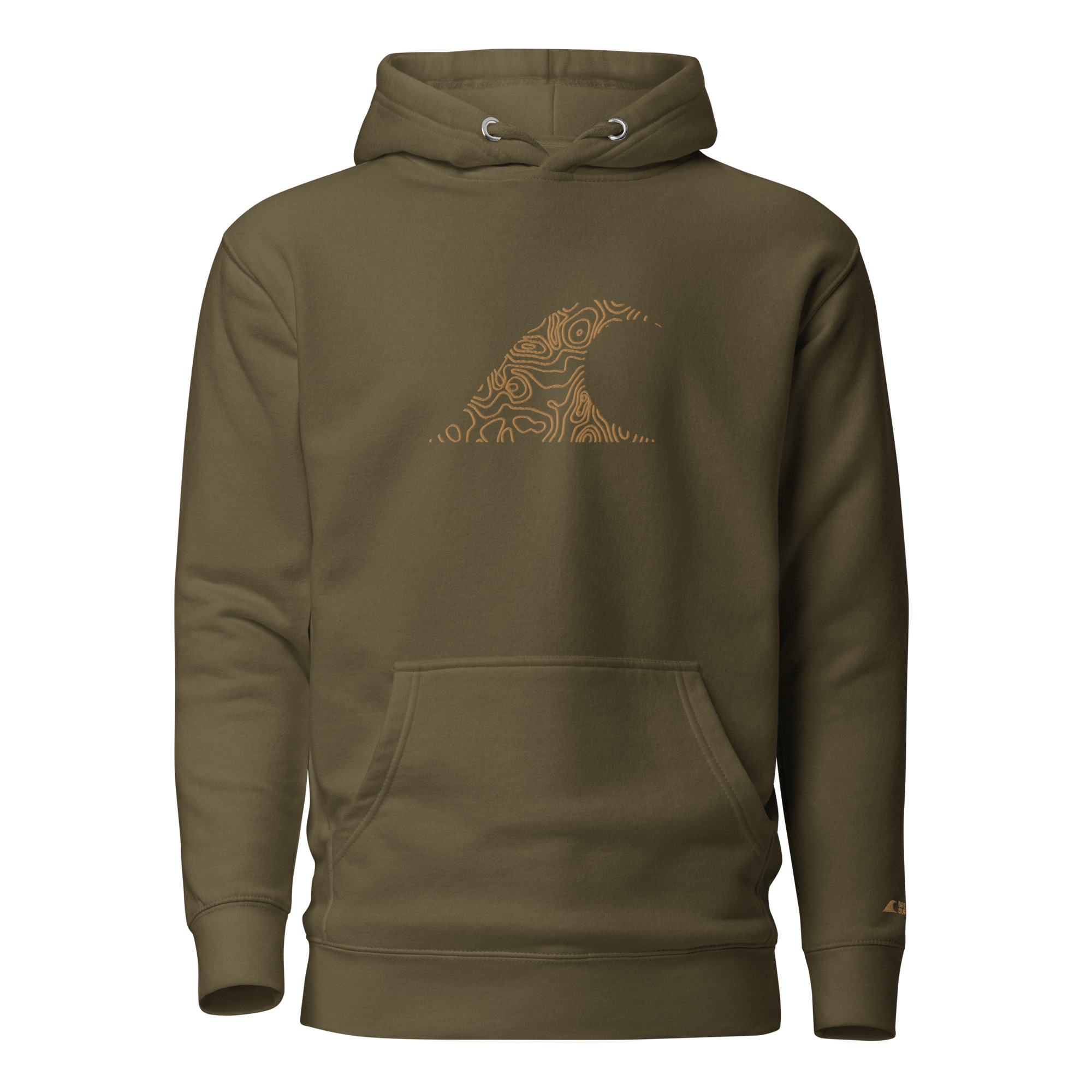 Breakwater Supply Premium Wave Topo Hoodie Sweatshirt with Hand Warmer Pouch, Army Green, Front View